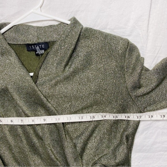 1. State Sparkle Knit Cross Front Top Army Green Heather Metallic Balletcore XS - Picture 7 of 8
